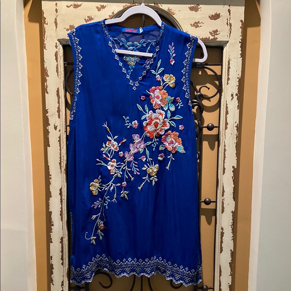 Johnny Was Blue Floral Embroidered Tunic